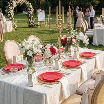 WDF 150Pcs Red Plastic Plates - Red Plates Disposable - 25Guest Christmas Dinnerware Include 25 Dinner Plate, 25 Dessert Plate, 75 Cutlery & 25 9oz Cups for Parties Valentine's Day