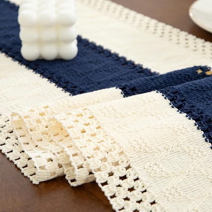 Boho Blue Table Runner, 12x36 Inches | Tassels, Summer Farmhouse, Woven Cotton - Image 4