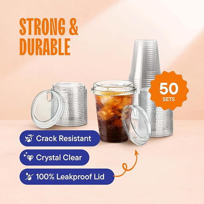 16 oz Clear Plastic Cups with Strawless Sip-Lids PET Crystal Clear Disposable - Image 2