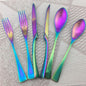 Rainbow Silverware Set, 6-Piece Stainless Steel Flatware Set Service by Uniturcky