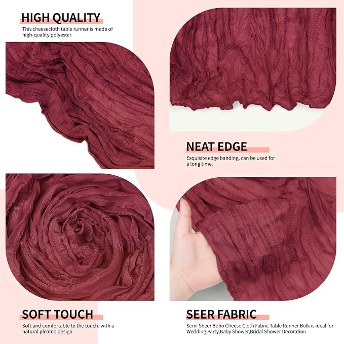 4 Pcs Burgundy Christmas Cheesecloth Table Runner 10Ft, Gauze Table Runners - Image 5