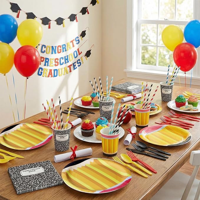 450 Pcs Preschool Kindergarten Back to School Tableware, Serves 50 | Apple - Image 6