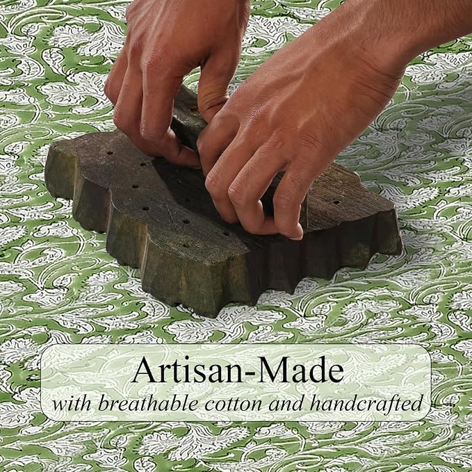 Sage Green Hand Block Print Cotton Table Runner Garden Farmhouse Buffet - Image 3