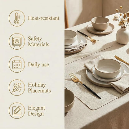 Faux Leather Placemats Set of 6, 17×12 Inch Waterproof Wipeable PU Place Mats Heat Resistant Anti Slip Dining Table Place Mats for Kitchen Dining Indoor & Outdoor Use (Beige)