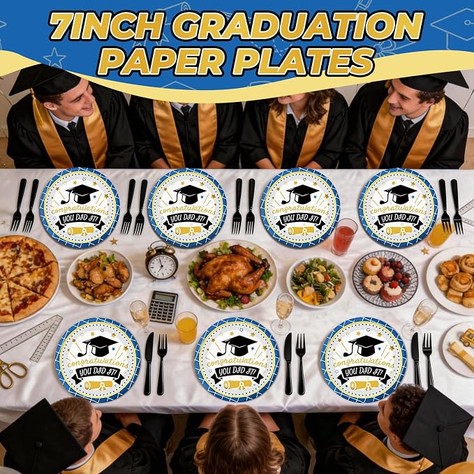 2026 Graduation Plates 7 Inch 40Pcs Blue Paper Plates Disposable, Class of 2026 - Image 5