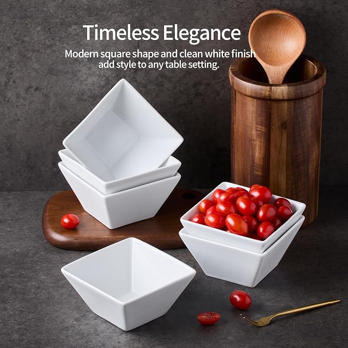 Porcelain Cereal Bowls Set of 6, 13 Oz Square Serving Bowls Set | 4.6in Classic - Image 4
