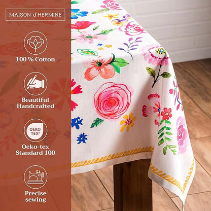 Maison d' Hermine Table Cloth Rectangle Table 100% Cotton 60 x 90 Inches Tablecloth Reusable Decorative for Dining Room Farmhouse Home Valentines Day Decorations Spring Summer - Happy Florals - Sweety