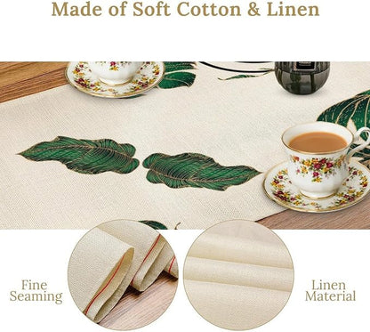 Abstract Emerald Green Table Runner Retro Boho Tropical Leaves Sun Geometric - Image 5
