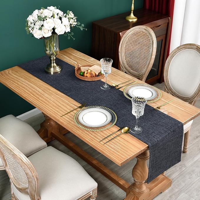 NEWISHER Reversible Double Layer Table Runner Faux Linen Fabric 13x72inch | - Image 2