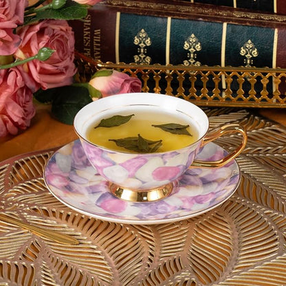 KAMMAK Tea Cups and Saucers Set of 2, Porcelain Coffee Cups, JBE024 | Stackable - Image 3