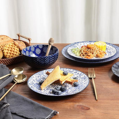 Selamica Ceramic Dinner Plates set of 4, 10.5 Inch Ceramic Plates for Kitchen, Large Serving Plates for Pasta Salad Steak, Microwave Dishwasher Safe, Blue