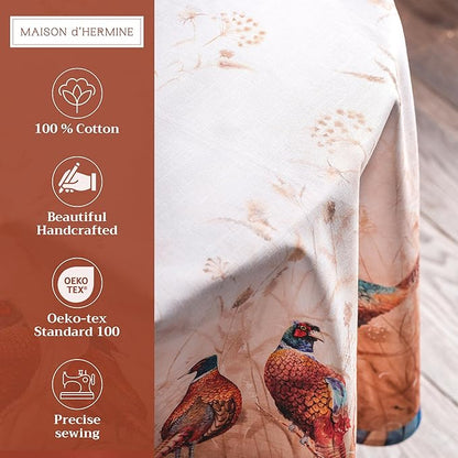 Maison d' Hermine Table Cloth Round Table 100% Cotton 63 Inches Fall Tablecloth Reusable Everyday Use for Thanksgiving Christmas Decorations Dining Farmhouse Party (Faisan D'Automne)