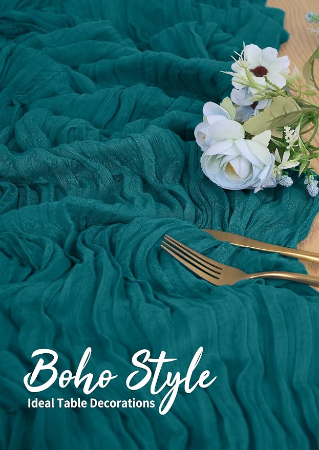 Pesonlook Cheesecloth Table Runner Teal, 10 Pack 17.7x108 inch, Long | Rustic - Image 6