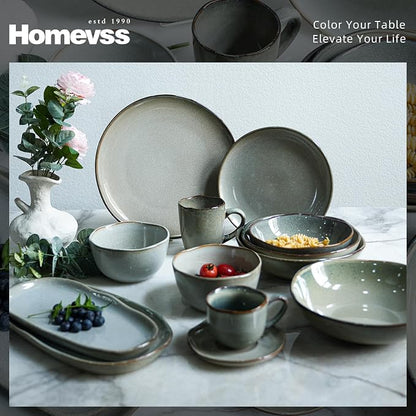 Highland 16pc Dinnerware Set, Unique Organic Shape Double Bowl, Stoneware Plate - Image 3