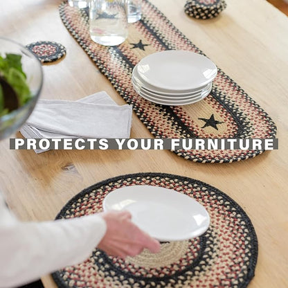 Homespice Primitive Star Gloucester Jute Woven Placemats, Warm Primitive Decor, Set of 4, Black and Red 13x19 Rectangle Table Mats - Vibrant Colors, Durable, Easy to Clean and Protects Furniture