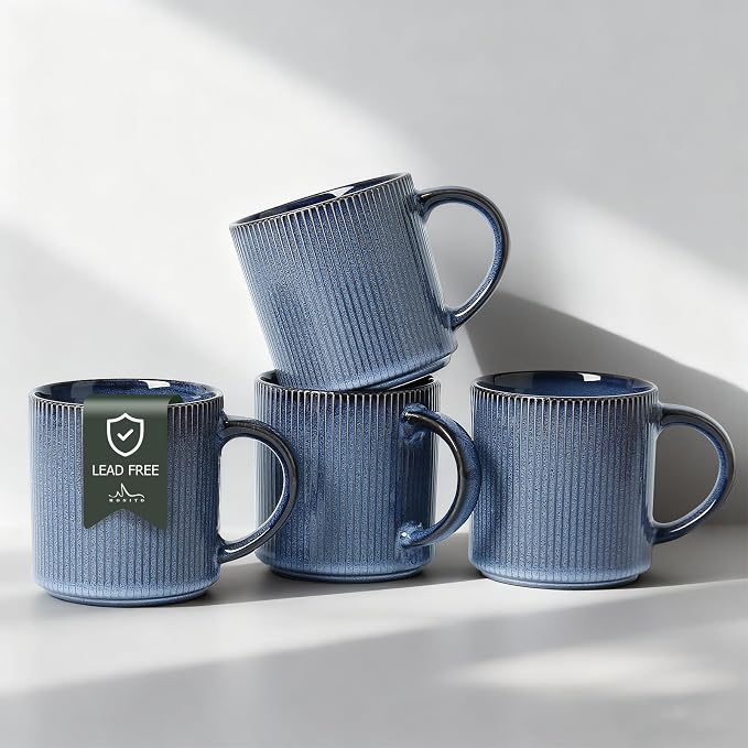 MONITO 16Oz Coffee Mugs Set of 4, Rustic Ceramic Coffee Cups Set by MONITO