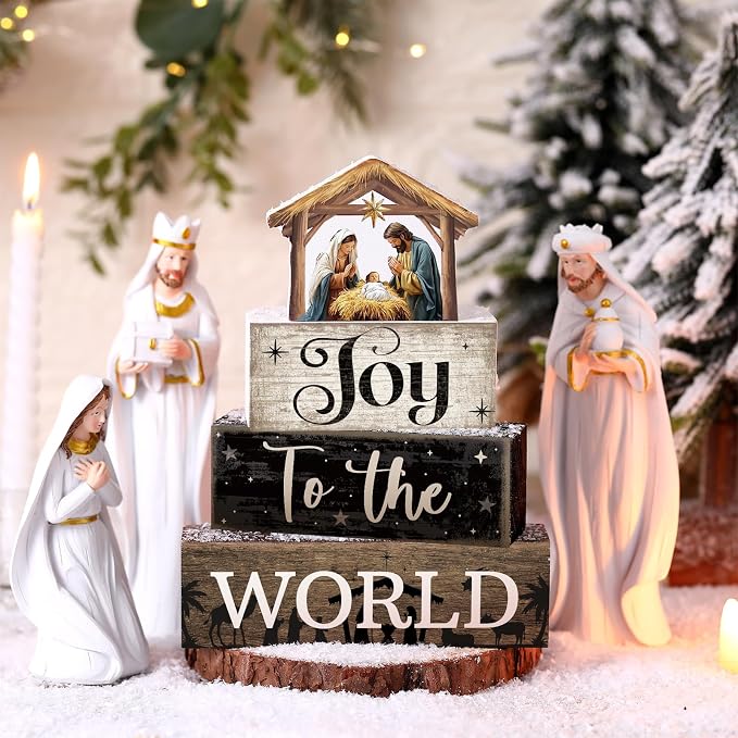 Moucuny 4 Pcs Christmas Table Decor Wooden Christian Religious Decoration - Image 5