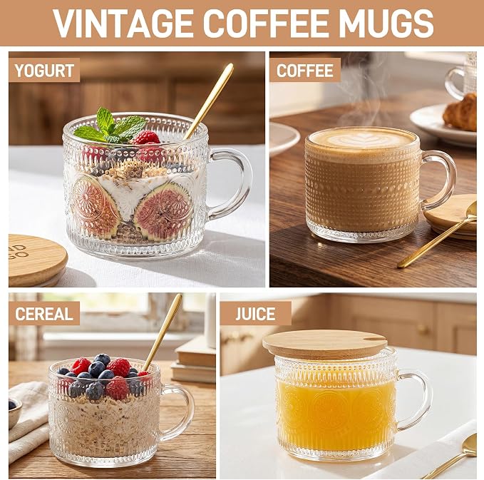18 Pack Vintage Coffee Mugs Overnight Oats Glass Cup Containers 14 Oz Clear - Image 6