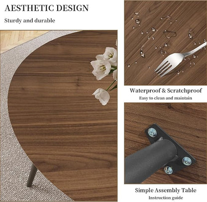 43.3 Inch Round Dining Table Set for 4, Modern Small Kitchen Coffee Set for Dining Room Kitchen Apartment (Walnut Table+4 U-Shaped Brown Chairs)