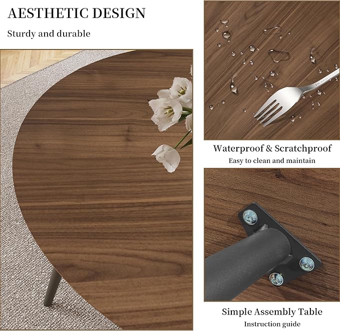 43.3 Inch Round Dining Table Set for 4, Modern Small Kitchen Coffee Set for Dining Room Kitchen Apartment (Walnut Table + 4 Grey Chairs)