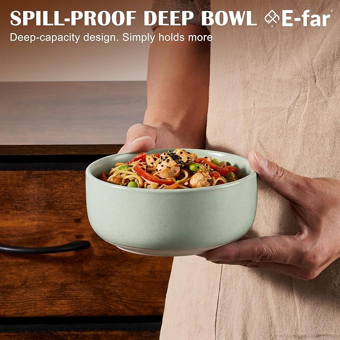 E-far Cereal Bowls Set of 6, 27oz Ceramic Deep Soup Bowls - Image 6