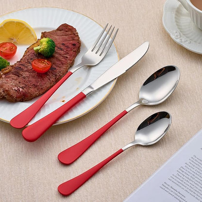 20-Piece Red Silverware Set 18/0 Stainless Steel Silverware Set Red Handle Cutlery Set Service for 4 Dinner Knives Forks Spoons Set Flatware Set Finish Dishwasher Safe