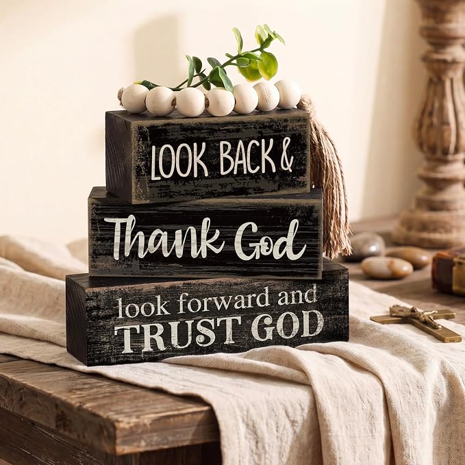 Moucuny 4 Pcs Farmhouse Table Decor Inspirational Wooden Signs Rustic - Image 2