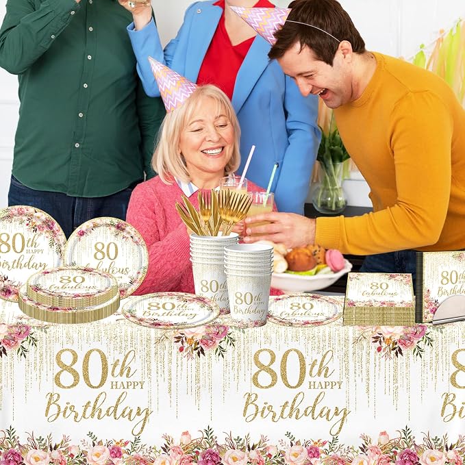 80th Birthday Party Tableware, Tablecloth, 80 and Fabulous Banner, 80th - Image 5