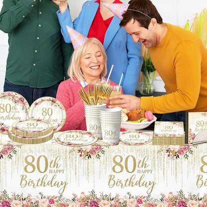 80th Birthday Party Tableware, Tablecloth, 80 and Fabulous Banner, 80th - Image 5