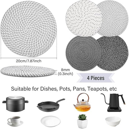 8" Trivets Set for Hot Dishes, 4 Heat Resistant Pot Holders Kitchen Counter, Table, Home Essentials, Anti Stain Hot Pads Plate Mats for Hot pots and Pans
