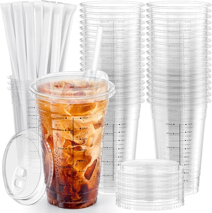 100 Pack - 20 oz Ratio Lines Clear Plastic Cups by HomeVital