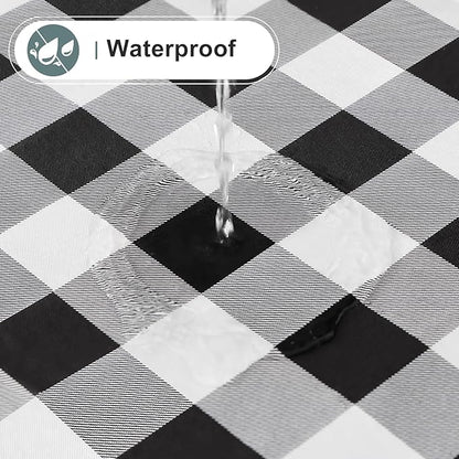 misaya Round Waterproof Vinyl Table Cloth, Buffalo Flannel Backed Tablecloth, Wipeable Plastic Table Cover for Christmas (70", Black and White)