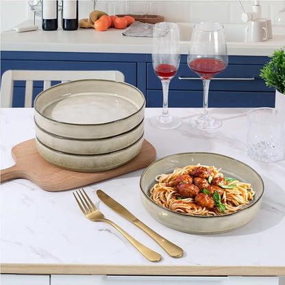 LIANYU Stoneware Pasta Bowls, 8.25’’ Large Bowl Sets of 4 | Round Shallow - Image 7