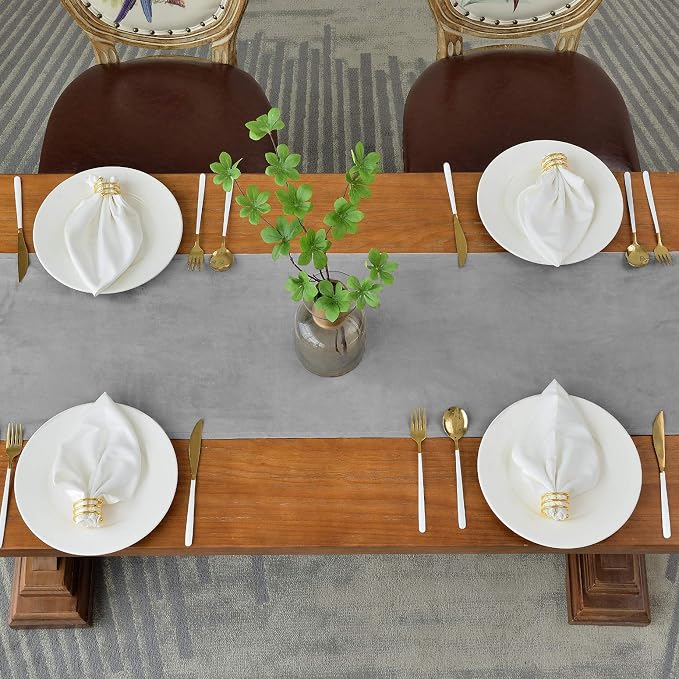 BALCONY & FALCON Table Runner Velvet Silver Gray 14"x95" | Elegant, Fall Decor - Image 3