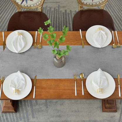BALCONY & FALCON Table Runner Velvet Silver Gray 14"x95" | Elegant, Fall Decor - Image 3
