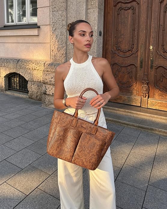 Laptop Tote Bag for Women, Leather Work Tote - Image 2
