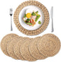6 Pack, Round Woven Placemats, Natural Water Hyacinth Wicker Place mats by YANGQIHOME