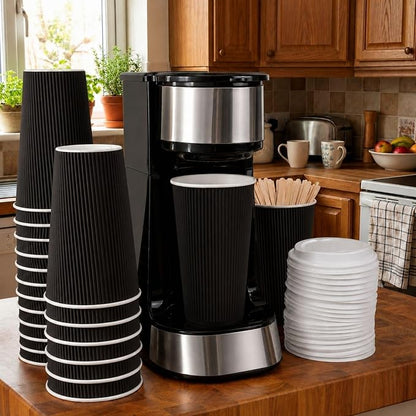 Restaurantware 12 Ounce Double Wall Disposable Coffee Cups, 500 Insulated Black - Image 3