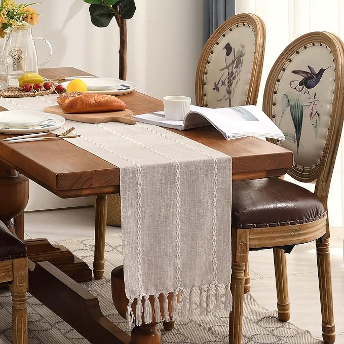 Wracra Rustic Linen Table Runner, Light Coffee Table Runners 60 inches Long | - Image 6