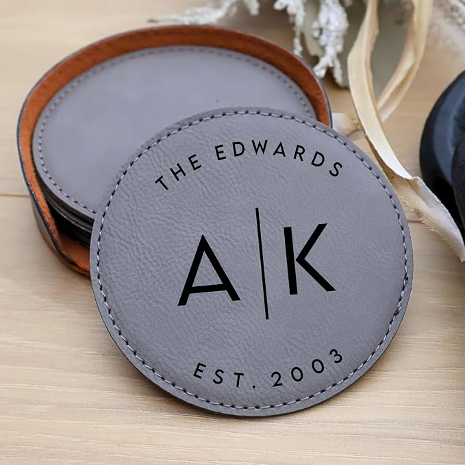 Custom Round Engraved Coasters, Personalized Leather Coaster, Laser Engraved - Image 5