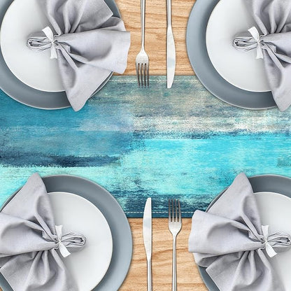Teal Grey Table Runners Modern Art Farmhouse Linen Table Runners Dresser - Image 3