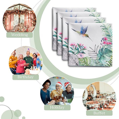 Maison d' Hermine Cloth Napkins Set of 4 100% Cotton Everyday Reusable Square Napkins Cloth Washable Dinner Party Wedding Restaurant Valentines Day Decorations Spring/Summer (Tropiques, 20" x 20")