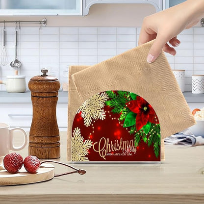 Napkin Holder Christmas Poinsettia and Snowflakes Crystal Clear Acrylic Napkin Holders Paper Napkin Holder Dining Table Dispenser for Kitchen Restaurant Home Decor Bar Accessories