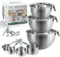 COOK WITH COLOR Stainless Steel Mixing Bowls Set and Measuring Cups- Nesting Bowls with Non-Slip Bottom and Easy-Grip Handles, Sage, 11 Pieces