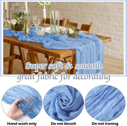 12 Pcs Gradient Blue Cheesecloth Gauze Table Runners | Boho Wedding Decor - Image 4
