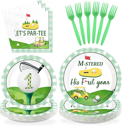 96Pcs His First Year Golf Party Decorations, Serves 24 | Golf Plates and by Greencian