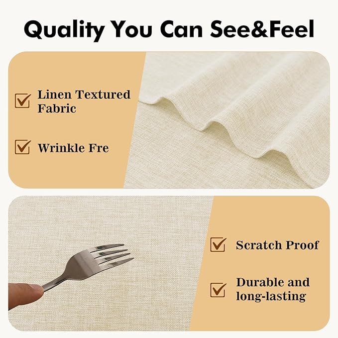 JIUZHEN Faux Linen Round Tablecloths 54 inch, Decorative Wrinkle Free Texture Rustic Circle Table Cloth Cover for Kitchen, Dining, Party, Wedding, Outdoor Use (54 Inch Round,Champagne)