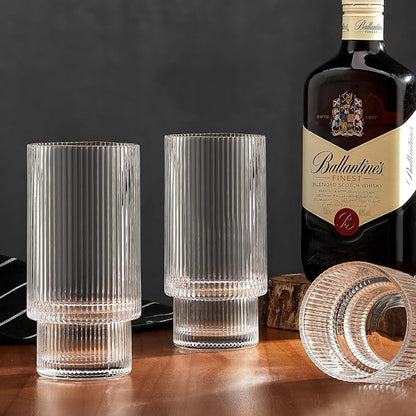 Qipecedm® 6 Pack Ribbed Drinking Glasses, 16 oz Vintage Glass Cups, Highball - Image 6