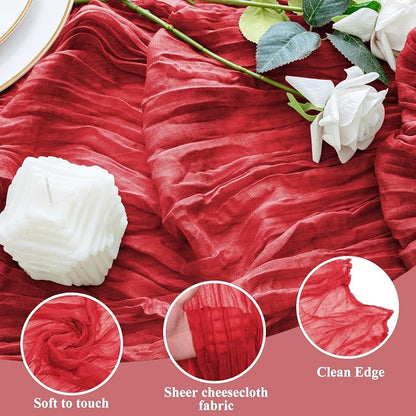 Cheesecloth Table Runner 10FT 2Pcs Red Boho Gauze Sheer Runners | Cheese Cloth - Image 3