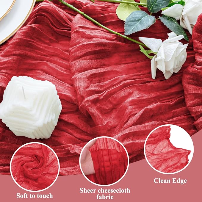 Cheesecloth Table Runner 10FT 6Pcs Red Boho Gauze Sheer Runners | Cheese Cloth - Image 3